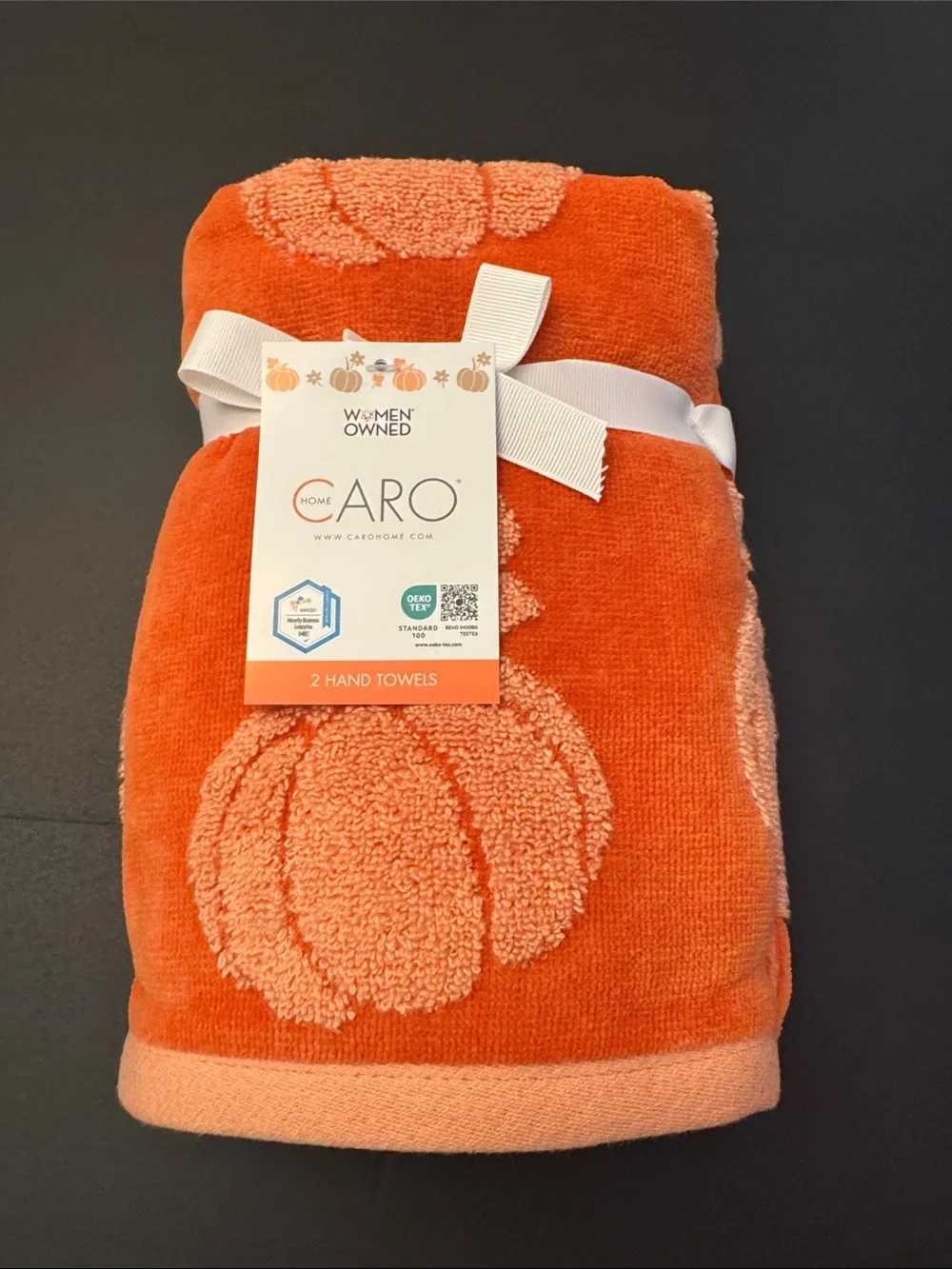 4pc CARO HOME Pumpkin Pattern Orange Bath & Hand Towel Set - Fall - Holiday